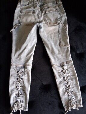 Light Wash Lace-Up Detail Jeans